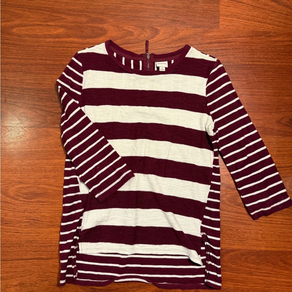 Merona Burgundy and White Striped Long Sleeve Top